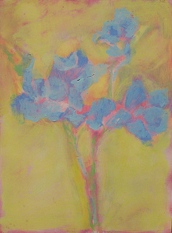 15.	Blue Gladioli on Yellow  “16 x 11.5”  1996